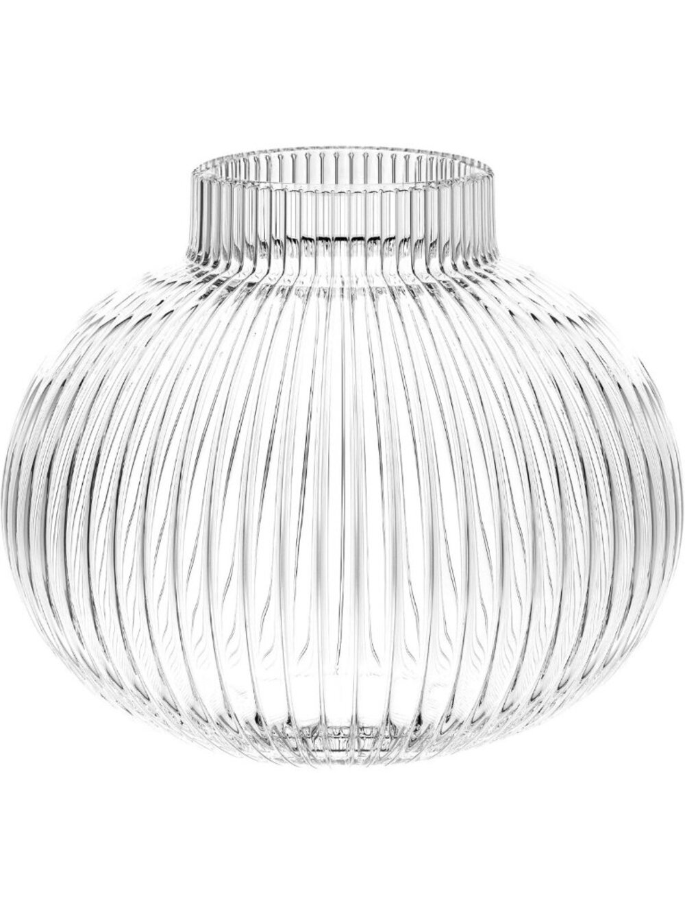 Ribbed Glass Flower Vase - 6 Inch Clear Round Vase for Home Decor & Weddings